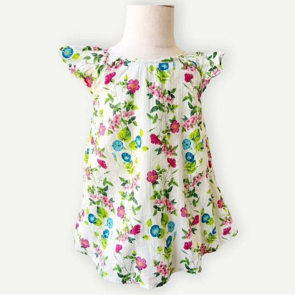 Old Navy Baby Girls Cotton Flutter Sleeve Lined Floral Dress. 12-18 Months.
